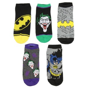 DC Comics Batman And Joker Designs 5 Pack Men And Women Ankle Socks - 1 of 3