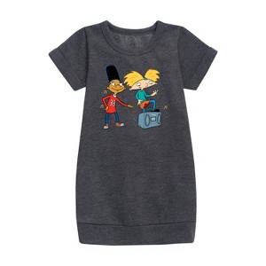 - Hey Arnold! - Ha Air Guitar Graphic Short Sleeve Fleece Dress - 1 of 3