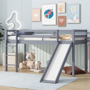 NicBex Twin Low Loft Bed with Guardrail,Rubber Wood Loft Bed Frame with Ladder and Slide,Bed Frame for Adults,Kids,Box Spring Not Required - 1 of 4