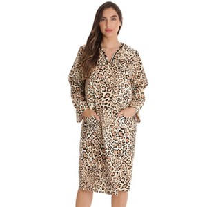Dreamcrest Womens Snap-Front House Coat Flannel Duster Nightgown with Pockets - 1 of 3