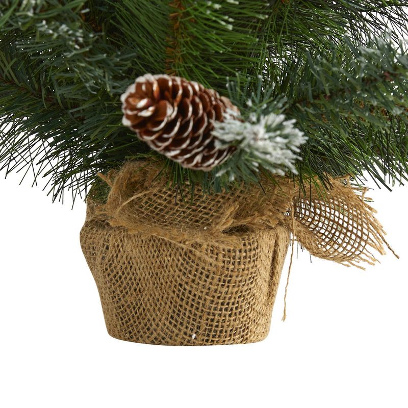 2ft Nearly Natural Pre-Lit LED Frosted Pine Artificial Christmas Tree Clear Lights in Burlap Base, 5 of 9