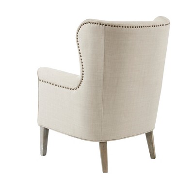 Elegant Natural Wood Wingback Accent Chair with Nailhead Trim