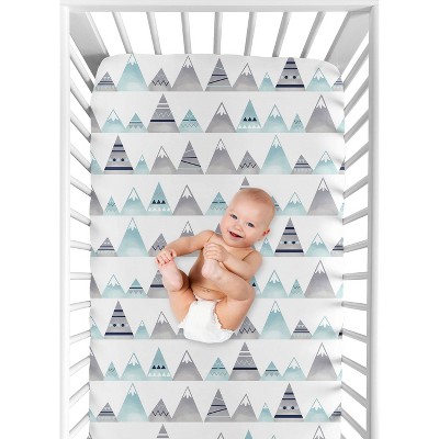 Sweet Jojo Designs Fitted Crib Sheet - Mountains Print - White