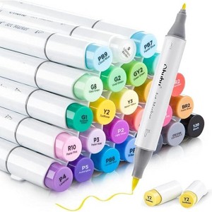 Ohuhu Alcohol Markers Brush Tip, Double Tipped Alcohol Based Art Marker Set - 24 Basic Colors w/ 1 Colorless Blender - Brush & Fine - Honolulu B - 1 of 4