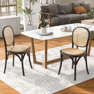 Vintage Rattan Dining Chairs Set of 2,Solid Wood Side Chairs with Cane Back and Seat,No Assembly for Kitchen or Dining Room–Maison Boucle - 1 of 4