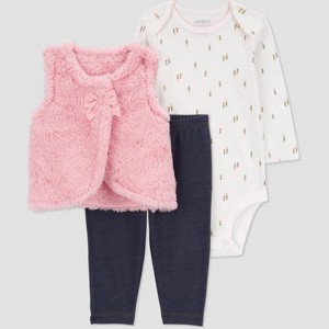 Carter's Just One You® Baby Girls' Faux Shearling Vest with Jeggings - Pink - 1 of 3