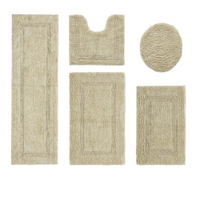 Lux Premium 100% Cotton Tufted Solid Reversible 5 PC Bath Rug Set – Ultra-Soft, Water-Absorbent, Durable, Machine Washable Bathroom Rug