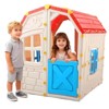 Costway Outdoor Kids Playhouse with Openable Door Windows for Home Backyard for Ages 2+ Pink/Blue - 2 of 2