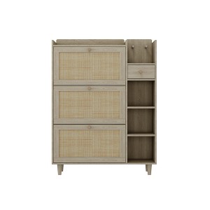 NicBex 36.6 Inch Shoe Cabinet with 3 Rattan Flip Drawers,3 Square Shelves and 1 Storage Drawer for Hallway and Entryway - 1 of 4