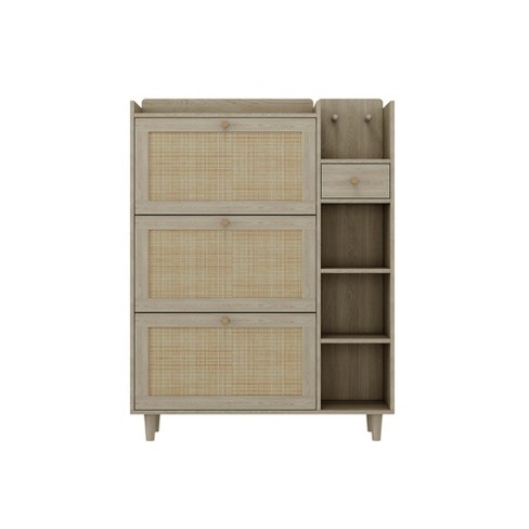 NicBex 36.6 Inch Shoe Cabinet with 3 Rattan Flip Drawers,3 Square Shelves and 1 Storage Drawer for Hallway and Entryway - image 1 of 4