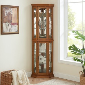 FURNIinspire Utility Storage Cabinets Corner Cabinet, Glass Display Shelf Bar Showcase For Living Room, Collections, White, 15.39"*15.39"*69.49" - 1 of 4