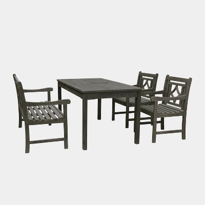 Renaissance 4pc Rectangle Wood Outdoor Patio Dining Set - Gray - Vifah