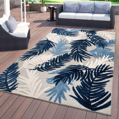 World Rug Gallery Tropical Floral Modern Indoor/Outdoor Area Rug - Navy 7'10" x 10'