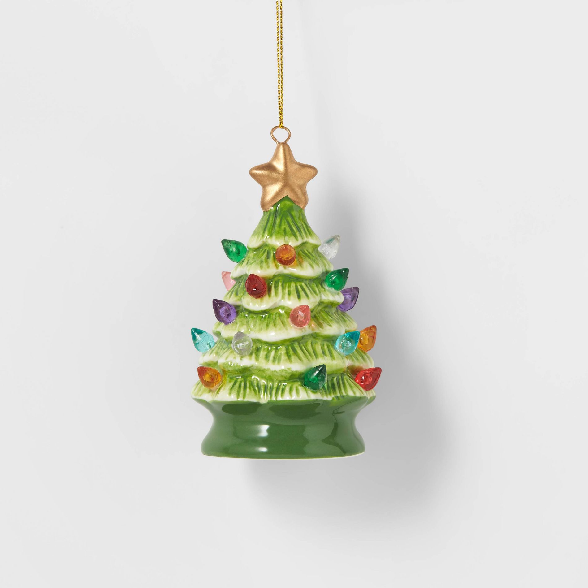 Lit Ceramic Retro Christmas Tree Ornament Green - Wondershop™: Indoor Light-Up Holiday Decor