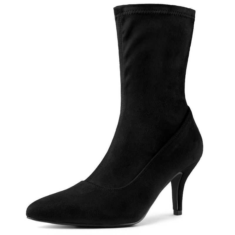 Allegra K Women's Pointy Toe Stretch Sock Stiletto Heels Boots, 1 of 7