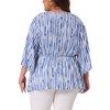 Agnes Orinda Women's Plus Size V Neck 3/4 Sleeve Boho Striped Peplum Babydoll Blouses - 4 of 4