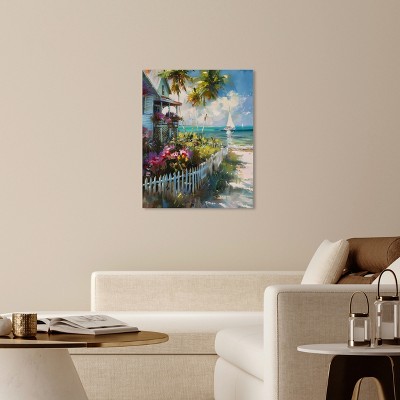 Colorful Coastal Beach House Canvas Wall Art, 30" x 36"