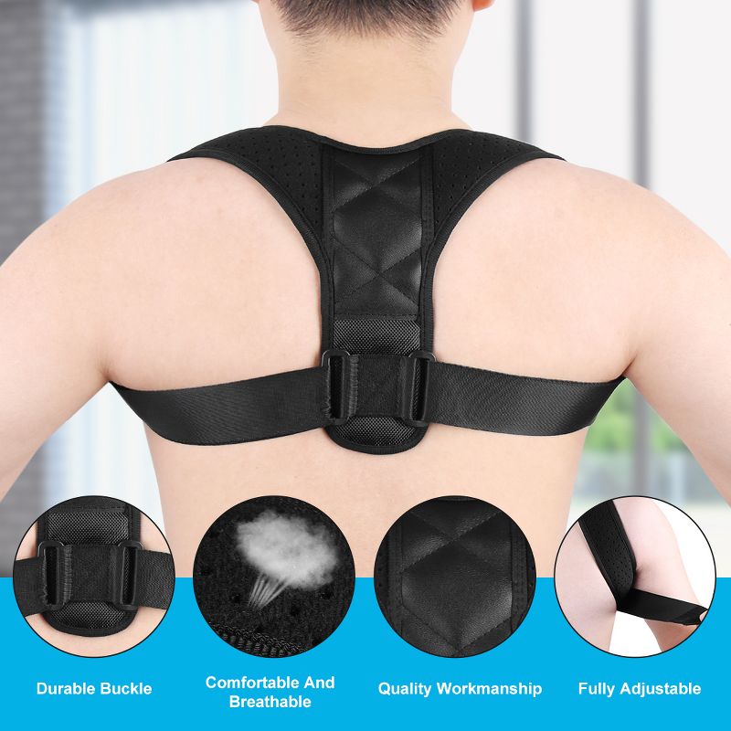 Unique Bargains Unisex Adjustable Back Posture Corrector Clavicle Belt Shoulder Support Strap Black 1 Pc, 3 of 5