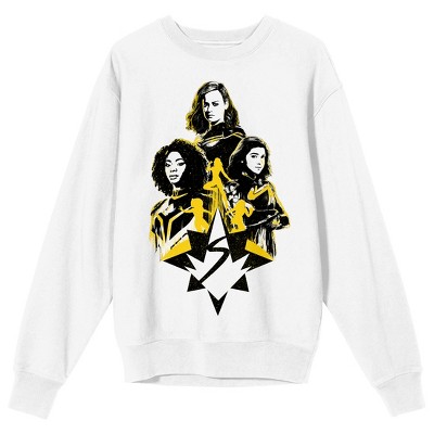 The Marvels Photon, Ms. Marvel, Captain Marvel Adult White Crew Neck Sweatshirt