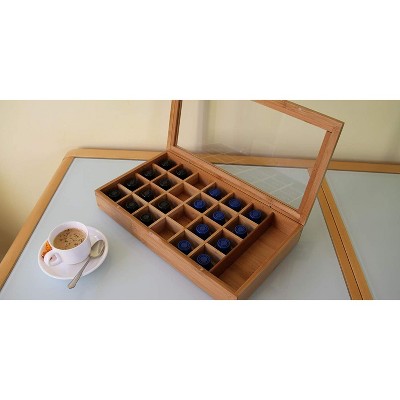 Natural Bamboo 24 Capsule Organizer with Accessory Section