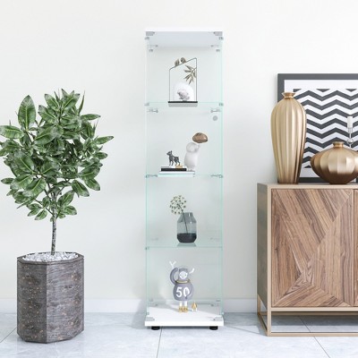 Vynxaria Glass Display Cabinet 4 Shelves with Door, Floor Standing Curio Bookshelf for Living Room Bedroom Office,white