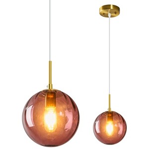 POWLIG Modern 7.87" Gold Pendant Light with Glass Shade, Adjustable Height, Single-Light - 1 of 4
