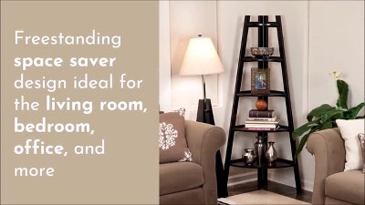 Weathered Oak 5-Tier Corner Ladder Bookshelf