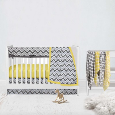 Bacati - Ikat Dots Giraffe Yellow Grey Muslin Neutral 8 pc Crib Set with Crib Rail Guard