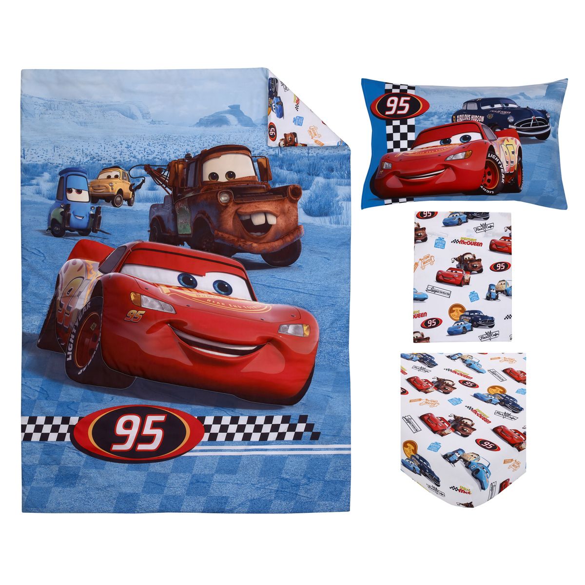 Disney Cars Radiator Springs White, Blue, and Red Lightning McQueen and Tow-Mater 4 Piece Toddler Bed Set - thumbnail 8