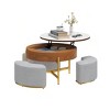 Round Lift Top Coffee Table With Storage Hidden Compartment with 3 Stools Modern Coffee Table With Stone Tabletop For Living Room - 3 of 4
