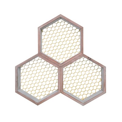 Transpac Wood 13.75 in. Brown Spring Honey Comb Shelf Decor