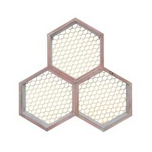 Transpac Wood 13.75 in. Brown Spring Honey Comb Shelf Decor - 1 of 4