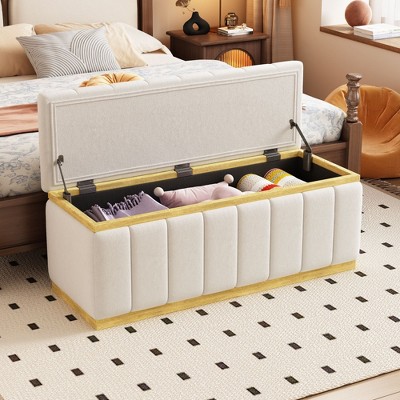 CAVINAS Square Faux Leather Storage Ottoman Bench with 2 Flip over Serving Trays,Modern Storage Ottoman,Storage Benches for Living Room,Bedroom
