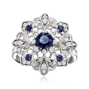 Ross-Simons 0.70 ct. t.w. Sapphire and .30 ct. t.w. Diamond Milgrain Ring in Sterling Silver - 1 of 4