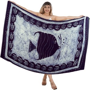 LA LEELA Women's Wrap Sarong Swimwear Cover up Wraps One Size Denim Fish - 1 of 4