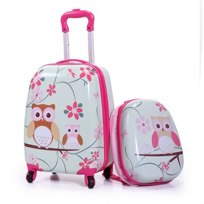 DOMETOUR 2 Pcs Kids Luggage Set, 12" Backpack and 16" Spinner Case with 4 Universal Wheels, Light Green with Animal Patterns, for Boys Girls