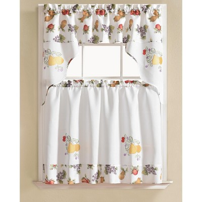 Ramallah Trading Urban Embroidered Pear Tier and Valance - 60 x 36, White