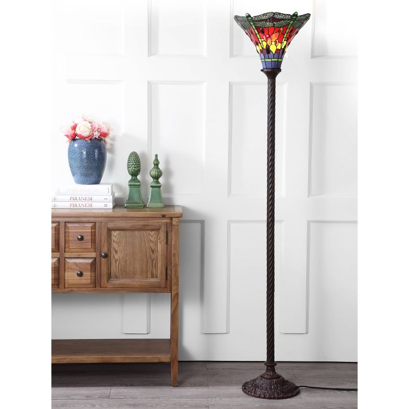 71" Dragonfly Tiffany Style Torchiere Floor Lamp (Includes Energy Efficient Light Bulb) - JONATHAN Y, 3 of 6