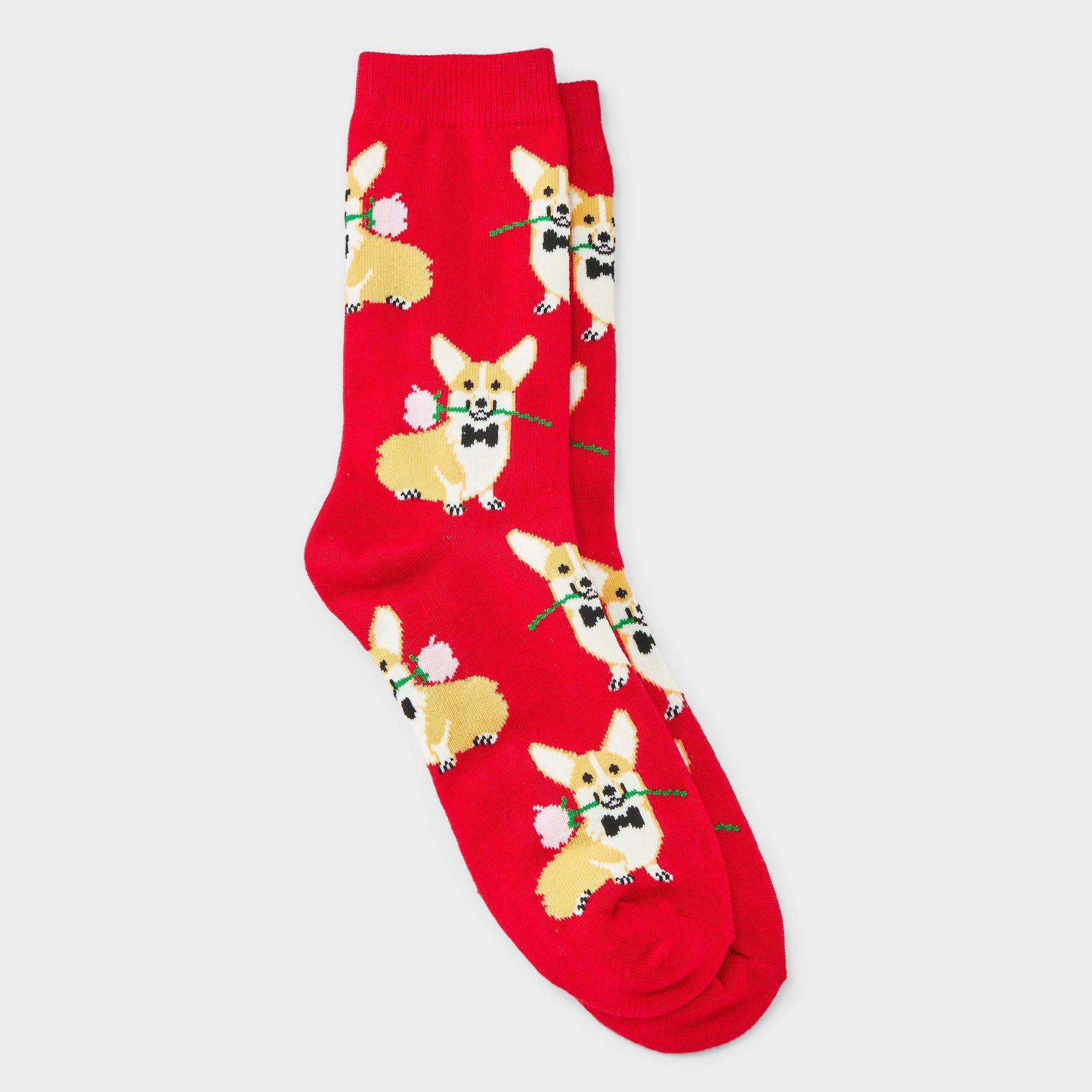 Women's Romantic Corgi Valentine's Day Crew Socks - Red 4-10