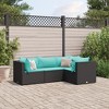 vidaXL Patio Lounge Set with Cushions Black Poly Rattan - Black and Blue 3x Corner + Middle - 2 of 4
