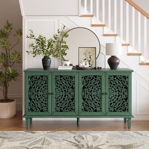 Okak Sideboard Cabinet with Floral Carvings, Bufft Cabinet with 4 Doors and 2 Shelves, Storage Cabinet for Living Room, Dining Room, Kitchen, Green - 1 of 4