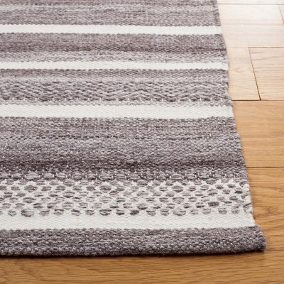 Gray and Ivory 4' x 6' Striped Wool and Synthetic Flat Woven Rug