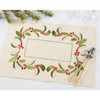 Saro Lifestyle Embroidered Holly Design Christmas Linen Blend Placemat - Set of 4, 14"x20", Beige - 2 of 3