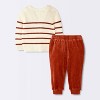 Baby Boys' 2pc Christmas Holiday Striped Sweater and Knit Corduroy Pants Set - Cloud Island™ Cream - 2 of 4