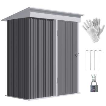 Outsunny 5' x 3' Steel Outdoor Storage Shed, Small Lean-to Shed for Garden, Tools, Tiny Metal Garage, Floor Base, Shelf, Lock, Gray