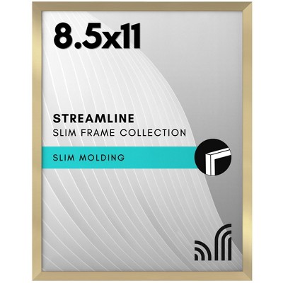 Americanflat Thin Picture Frame in Gold with Shatter Resistant Glass Horizontal and Vertical Formats for Wall & Tabletop - Picture Size 8.5x11"