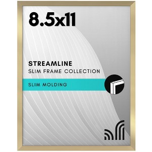 Americanflat Thin Picture Frame in Gold with Shatter Resistant Glass Horizontal and Vertical Formats for Wall & Tabletop - Picture Size 8.5x11" - 1 of 4