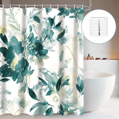 LunaLulinlk Green Floral Fabric Shower Curtain