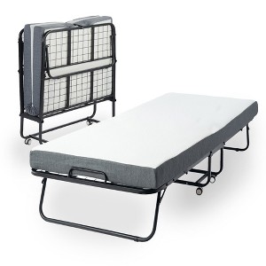 FurnitureR Folding Bed with 5-Inch Memory Foam Mattress – Portable Rollaway Guest Bed with Wheels, Foldable Metal Frame for Adults, Sturdy - 1 of 4