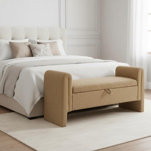 Homy Casa Modern Teddy Storage Bench with Soft Upholstered Arms for Entryway or Bedroom,Coffee - 1 of 4